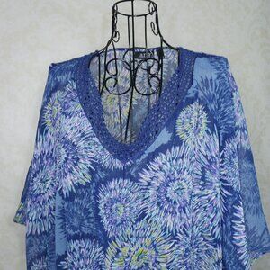 A.N.A Blue MultiColor Flower SunBurst Print Sheer PXL